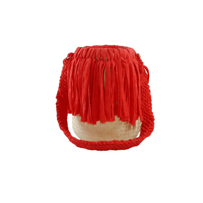 Bolsa artesanal tejida con palma natural, base tenate circular