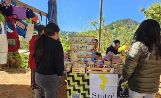 Venta comunitaria de artesanías de palma en la Sierra Sur de Oaxaca - Stutzé Puesto de artesanías de palma en una comunidad de la Sierra Sur de Oaxaca.